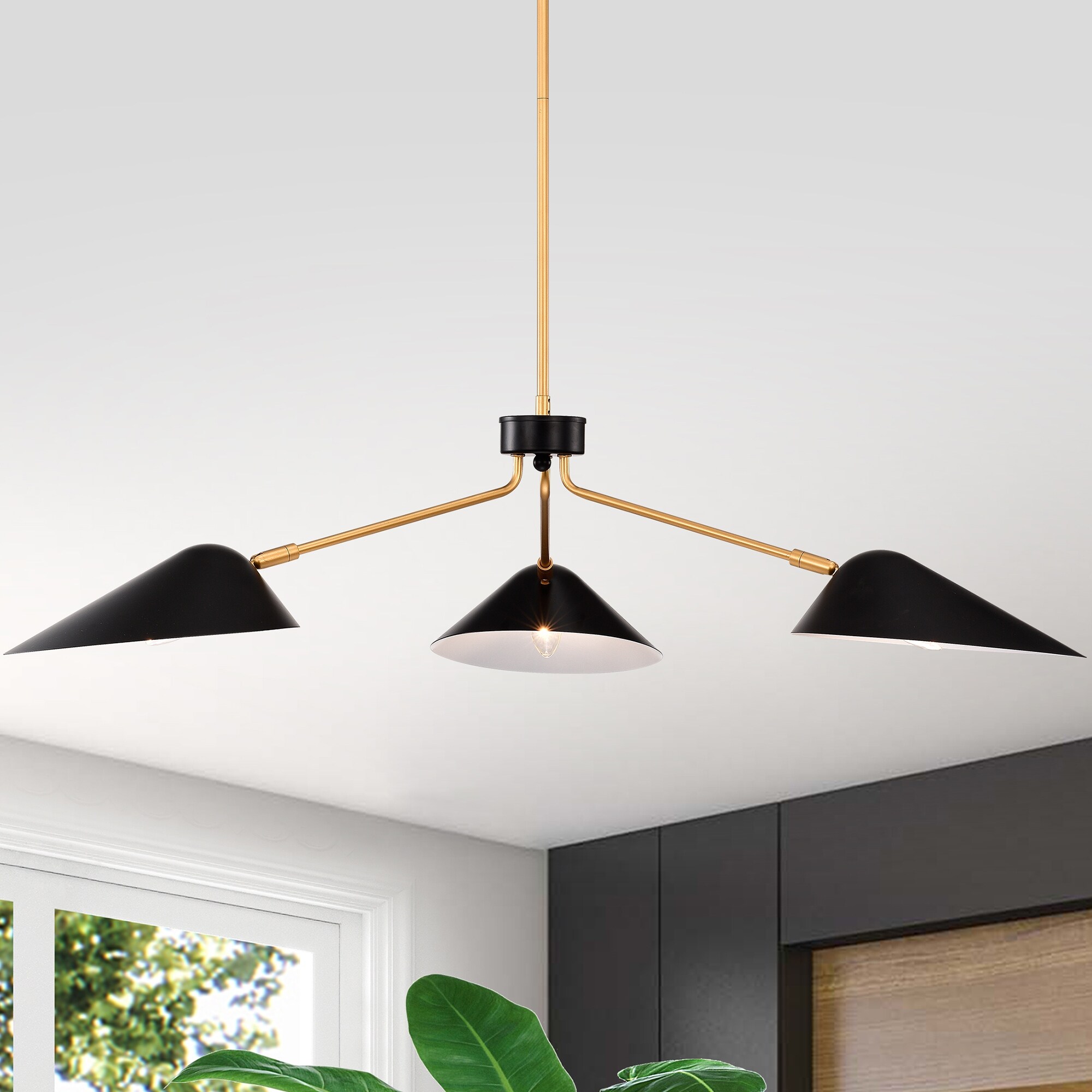 Stelle Gold Black 3 Light Abstract Metal Branched Chandelier